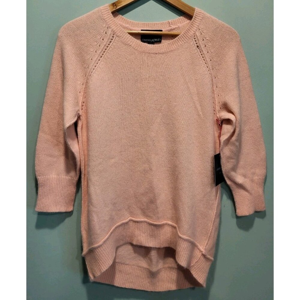 New Pink Angora Blend 3/4 Sleeve Lightweight Sweater Cynthia Rowley Sz L